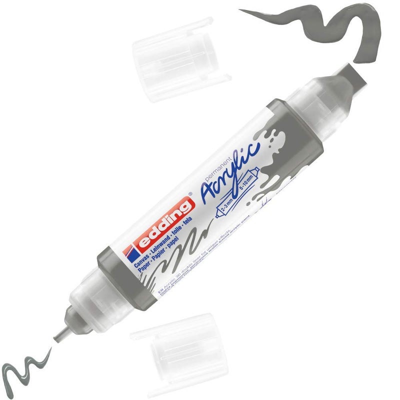 edding 5400 acrylic 3D double liner - grey - 1 acrylic colour tube - 2 nozzles 2-3,5-10mm - acrylic paint for canvas, painting boards and wood - waterproof acrylics in artist-quality colours - Image 1